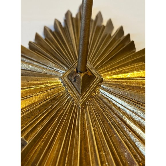 RARE MCM Hollywood Syroco Wood Gold Starburst Wall Sconces with Wood Candles - Picture 9 of 9